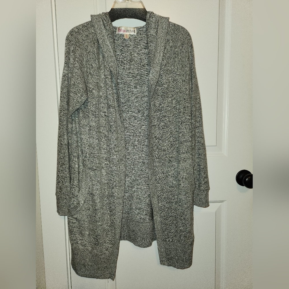 Long Grey hooded cardigan sweater